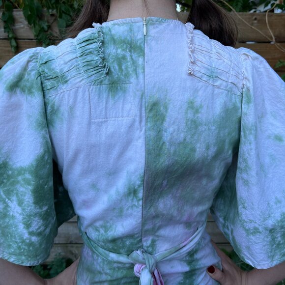 Pink & Green hand dyed cotton summer dress - Picture 3 of 4